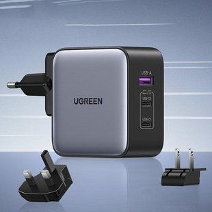 Швидкий зарядний пристрій Ugreen GaN USB / 2xUSB C 65W адаптер EU / UK / US 12380090 фото
