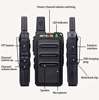 Рація Retevis RT619, акумуляторна 2-стороння радіостанція PMR446 USB, батарея 1300 мАг, VOX, 6190011 фото