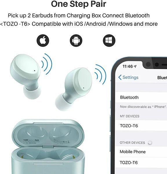 TWS. Навушники Bluetooth TOZO T6 20002 фото