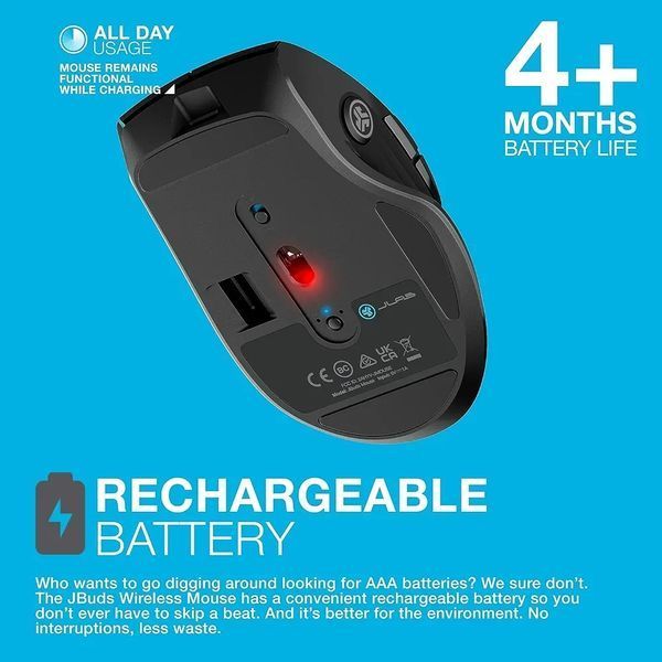 Миша JLab JBuds Mouse Wireless/Bluetooth Black (IEUMJBMOUSERBLK124) 48024 фото