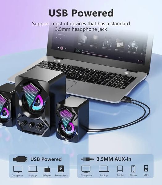 Комп&rsquo;ютерні динаміки NJSJ, настільні динаміки 2.1 із USB-живленням і сабвуфером 12300070 фото