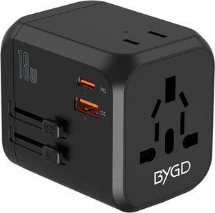 Універсальний адаптер живлення BYGD, з 3 USB-портами та змінним струмом, PDQC 3.0 18 Вт 8555633 фото