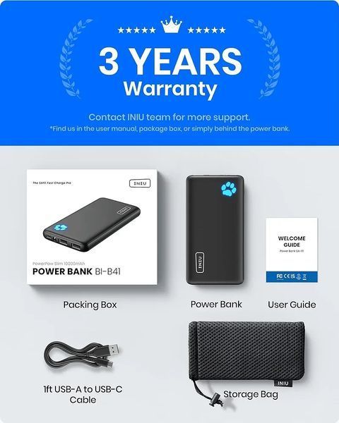 INIU Power Bank, найтонший портативний зарядний пристрій USB C на 10000 мАг, потрійна високошвидкісна батарея 12365998 фото