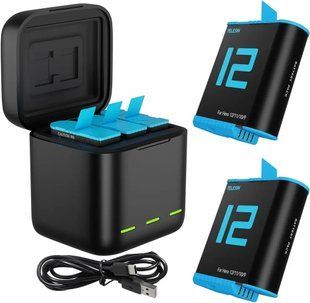 Комплект зарядного пристрою TELESIN для GoPro Hero 12 11 10 9 Black, 2 акумулятори + чохол 123588 фото