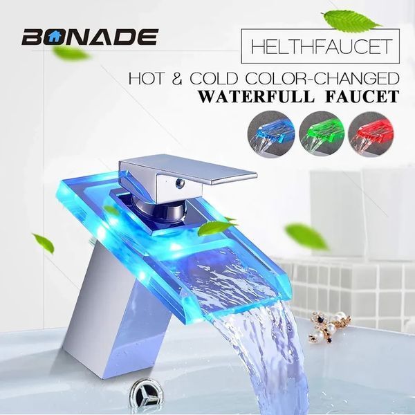 Світлодіодний світильник для раковини BONADE, світильник для раковини RGB зі зміною кольору, скляний водоспад 12366899 фото