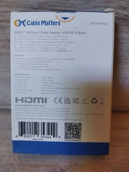 Адаптер. usb c із hdmi 4k, зарядка 80 Вт, гігабітний Ethernet і 3 порти usb чорного кольору - usb-c 500011 фото