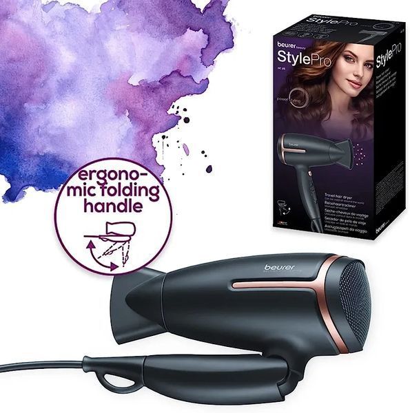 Дорожній фен Beurer Style Pro HC25, легкий портативний фен зі складною ручкою для використання в усьому 8566670 фото