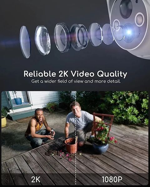 COOAU Solar Security Camera Outdoor, 2K 360&deg; PTZ камера з кольоровим нічним баченням, акумуляторні бездротов 3778989 фото