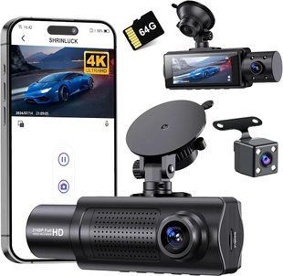 Відеореєстратор SHRINLUCK X5 4K WiFi Dashcam потрійна автомобільна камера на 360&deg; G-сенсор, WDR, нічне бачення 470088 фото