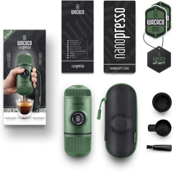 Портавивна екпресо-кавоварка Wacaco Nanopresso з чохлом Зелена (4897066230320) 440889 фото
