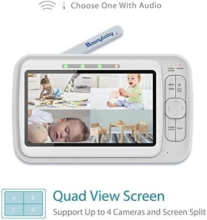 Радіоняня Moonybaby EMF Reducer з дистанційними камерами, QuadView 60, 20 днів роботи від батареї, 5" HD 720p 110002 фото