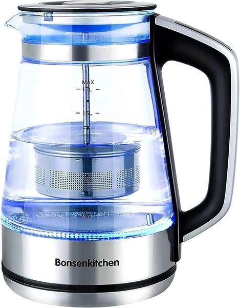 Електричний чайник, скляний чайник Bonsenkitchen, бойлер зі змінною температурою 1500 Вт, водонагрівач 1,7 л 123769998 фото