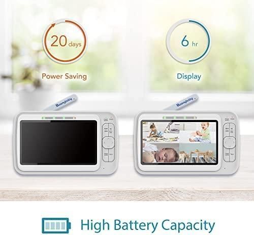 Радіоняня Moonybaby EMF Reducer з дистанційними камерами, QuadView 60, 20 днів роботи від батареї, 5" HD 720p 110002 фото