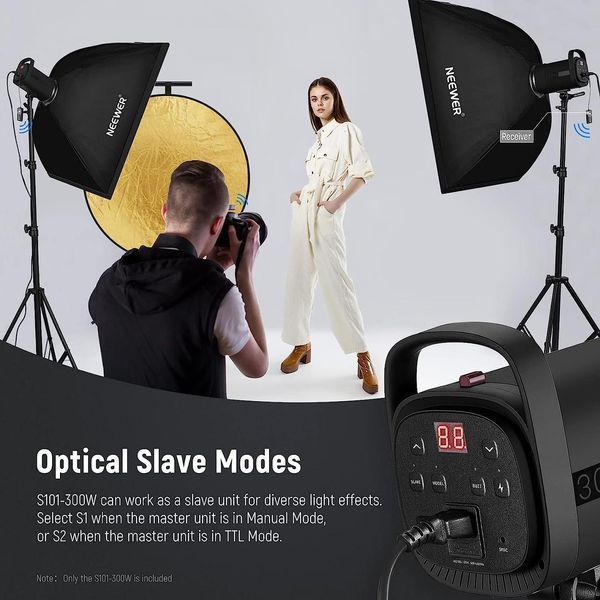 NEEWER Оновлений спалах S101-300W Studio Monolight Strobe Flash 300W 5600K Повністю металевий 3777687 фото
