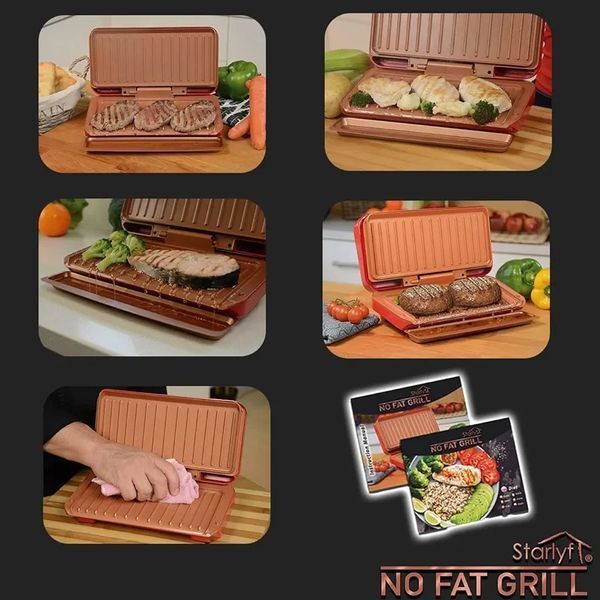 Сендвіч-тостер Starlyf NO FAT GRILL, сендвічниця, Panini Press, портативний гриль, мідна антипригарна поверхня 12389000 фото